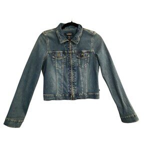 Abercrombie Fitch Women Denim Jacket Size M Blue Crop Moto Casual Western 46-4